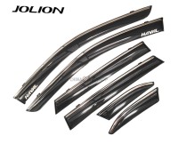Дефлекторы 6 шт затемненные с хром полосой и лого Премиум для Jolion